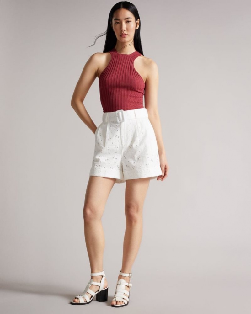 White Ted Baker Suzet Tailored Shorts With Belt Trousers & Shorts | PGXZLKV-23