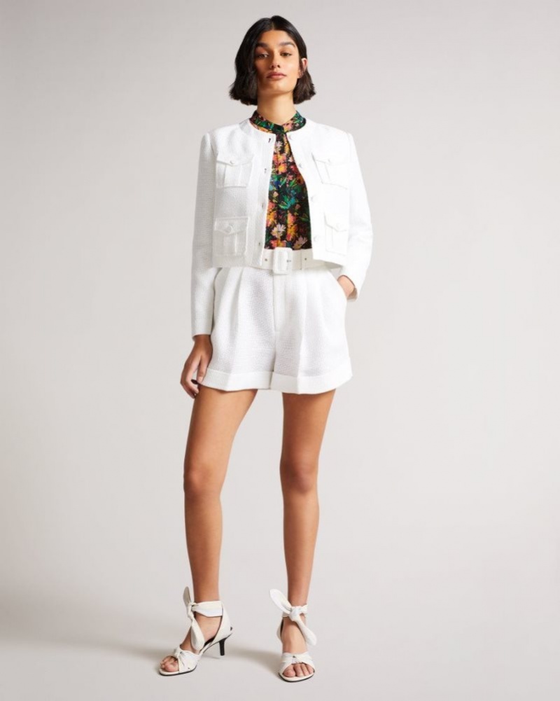 White Ted Baker Tirsa Tailored Shorts With Wide Belt Trousers & Shorts | JTAHXDE-40