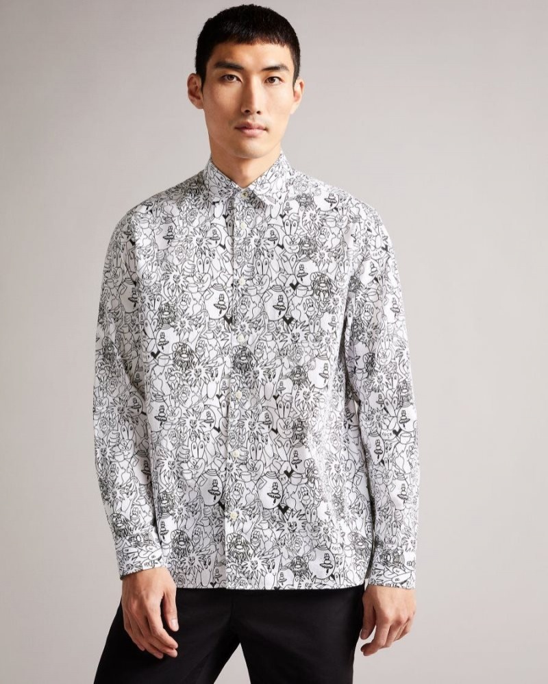 White Ted Baker Upland All Over Character Print Shirt Shirts | IMCYQUH-36