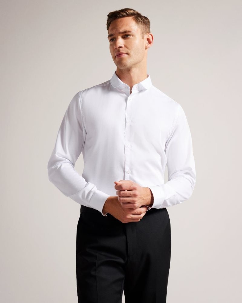 White Ted Baker Witfor Long Sleeve Rounded Collar Shirt Shirts | SNJGTOZ-50