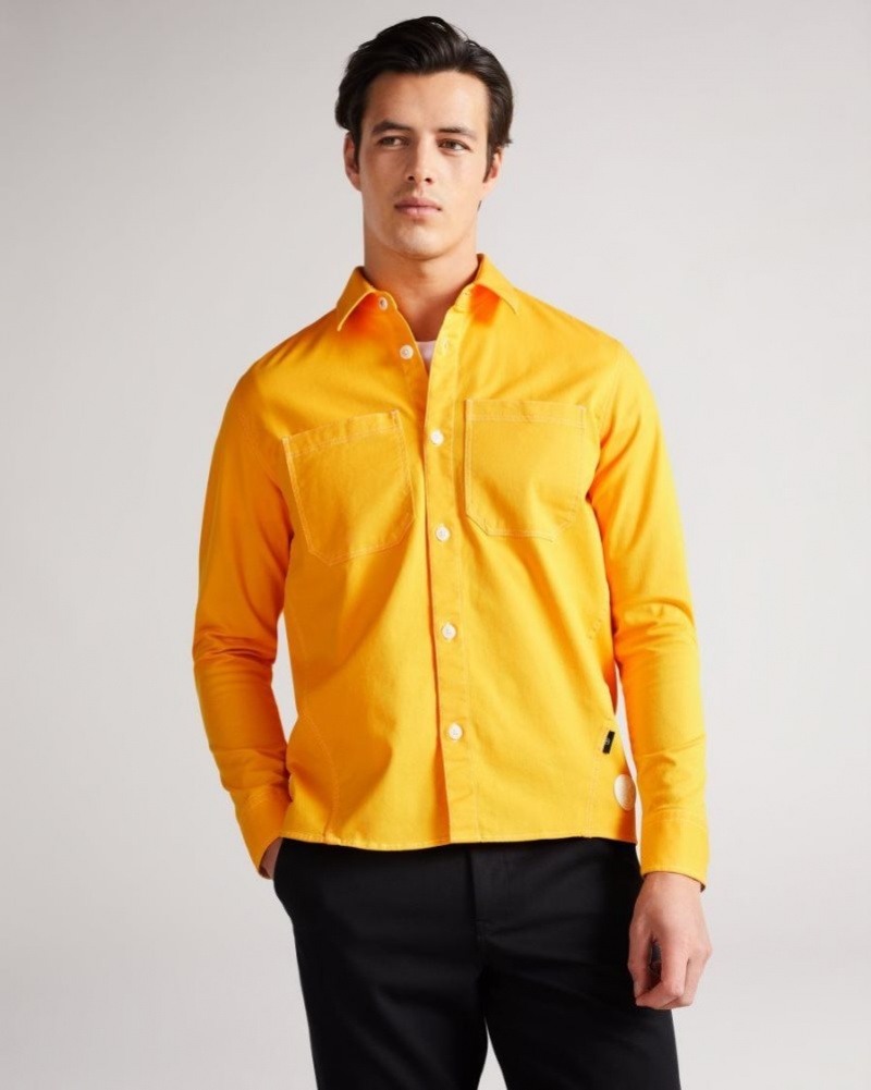 Yellow Ted Baker Leytun Twill Shacket Shirts | KWEILBU-05