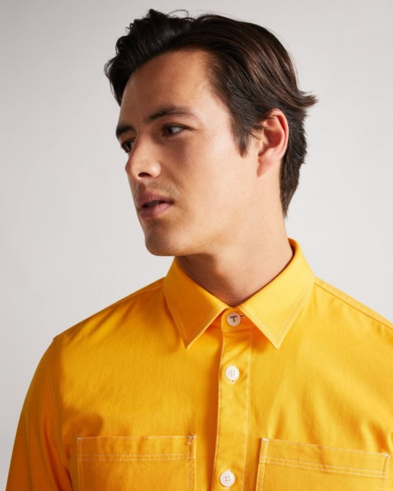 Yellow Ted Baker Leytun Twill Shacket Shirts | KWEILBU-05