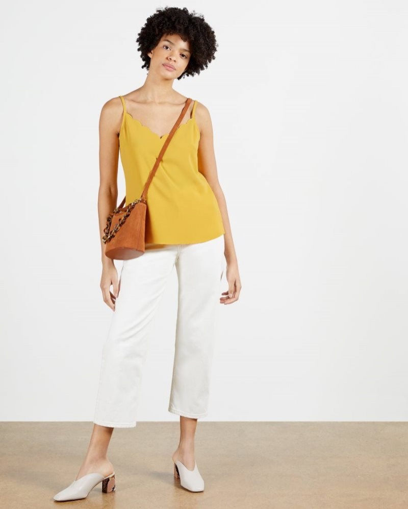 Yellow Ted Baker Siina Scallop Neckline Cami Top T-Shirts & Vests | KHJDGFL-83