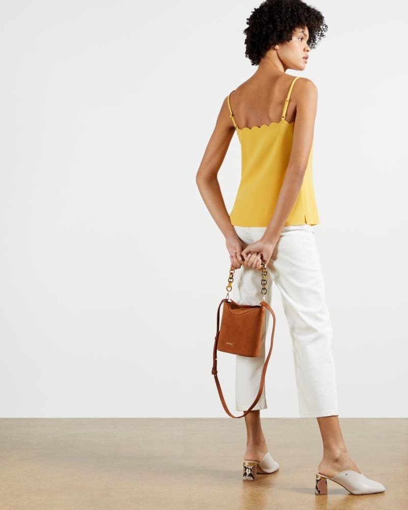 Yellow Ted Baker Siina Scallop Neckline Cami Top T-Shirts & Vests | KHJDGFL-83